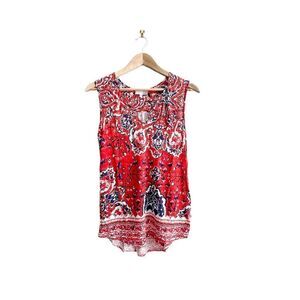 14th & Union Floral Tank Top Red Blue Blouse Women's S Stretchy Gathered Back